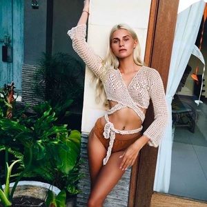 Andi Bagus Crochet Yogi Wrap Cardigan Cream Festival Top